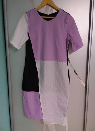Хлопковое трехцветное брендовое платье 14 размера