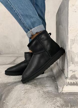 Ugg mini leather кожаные женские сапожки с теплым мехом /осень/зима/весна😍4 фото