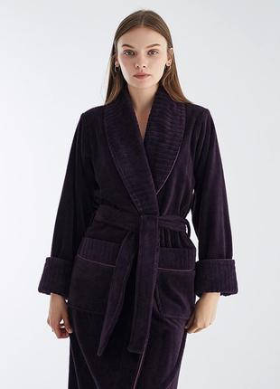 Женский теплый,длинный,домашний турецкий махровый халат, женский  халат на запах nusa 4195 фиолетовый1 фото