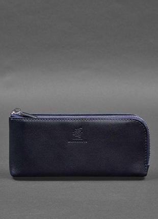 Кожаное портмоне-купюрник на молнии 14.0 синее7 фото
