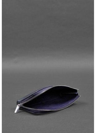 Кожаное портмоне-купюрник на молнии 14.0 синее5 фото