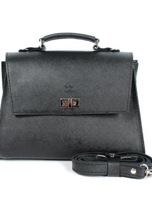 Женская кожаная сумка classic черная сафьян2 фото