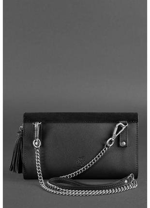 Кожаная женская сумка элис черная велюр4 фото