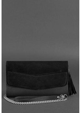 Кожаная женская сумка элис черная велюр3 фото