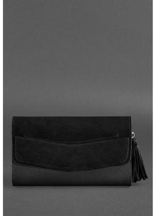 Кожаная женская сумка элис черная велюр2 фото