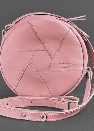 Шкіряна кругла жіноча сумка бон-бон рожева7 фото