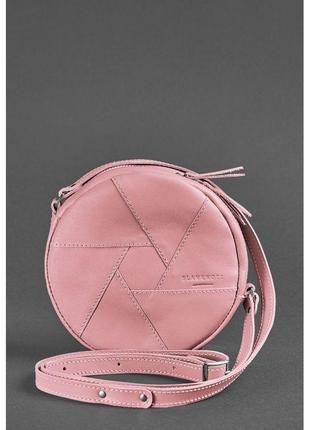 Шкіряна кругла жіноча сумка бон-бон рожева2 фото