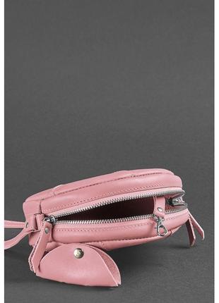 Шкіряна кругла жіноча сумка бон-бон рожева4 фото