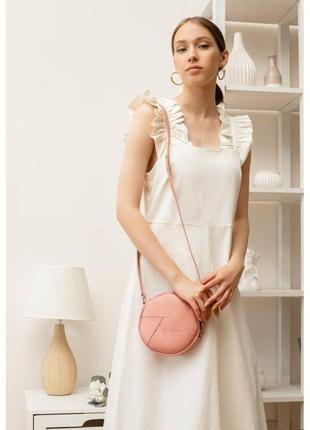 Шкіряна кругла жіноча сумка бон-бон рожева6 фото