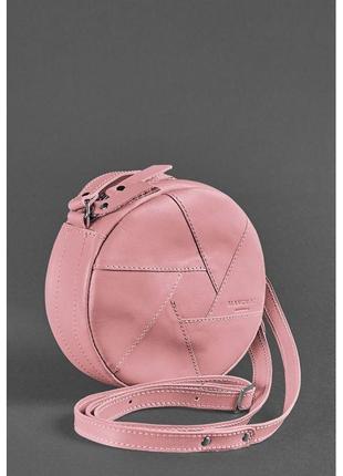 Шкіряна кругла жіноча сумка бон-бон рожева3 фото