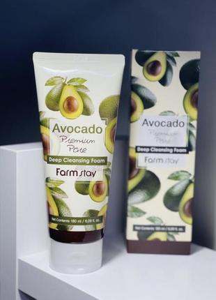 Пенка для умывания с авокадо farm stay avocado premium pore deep cleansing foam (180 мл)