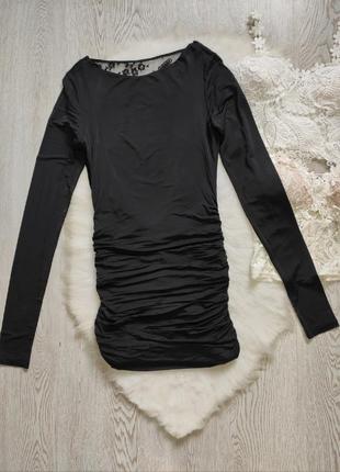 Черное мини платье короткое с открытой спиной складками шов бразилиана на попе вырезом стрейч2 фото