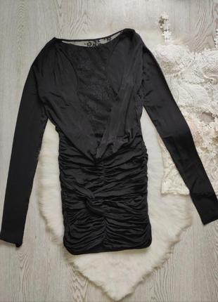 Черное мини платье короткое с открытой спиной складками шов бразилиана на попе вырезом стрейч6 фото