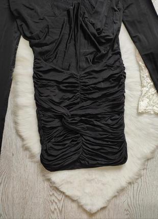 Черное мини платье короткое с открытой спиной складками шов бразилиана на попе вырезом стрейч7 фото