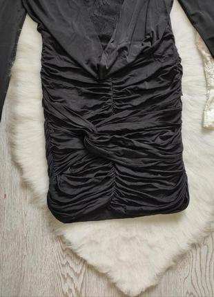 Черное мини платье короткое с открытой спиной складками шов бразилиана на попе вырезом стрейч8 фото