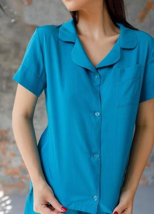 Женская пижамка комплект для дома рубашка и шорты штапель хлопок 7 цветов8 фото