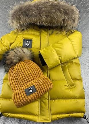 Зимове пальто з натуральним хутром єнота 80-146 см