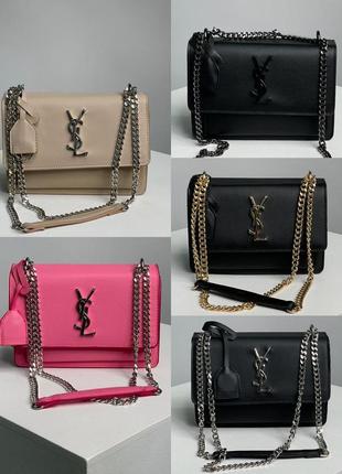 Сумка в стиле yves saint laurent sunset big chain black/silver pink/silver