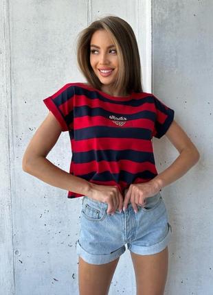 Сине-красный полосатый топ из трикотажа