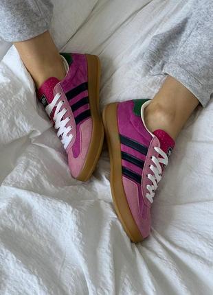 Кеди adidas gazelle x gucci pink green6 фото