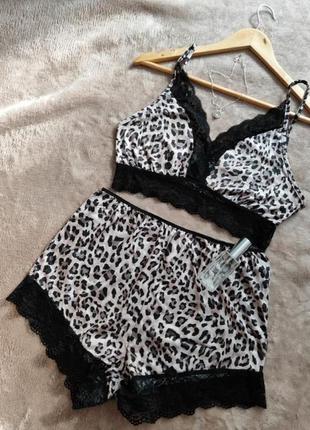 Леопардовая пижама ношнушка комплект набор для дома и сна л хл 48 50 г.