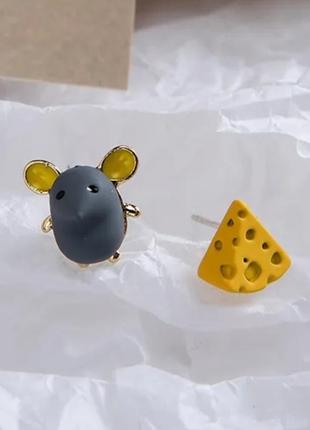 Сережки "мишка і сир", сережки з мишкою і сиром, прикраси, срібло, подарунок, сережки