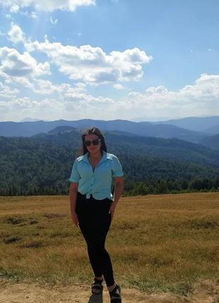 Сорочка блакитна і темно-оливкова