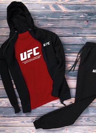 Акция! принтованный комплект юфс ufc сопер худи кофта на молнии + штаны + футболка спортивный мужской базовый костюм