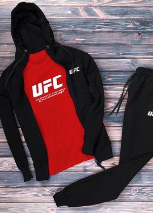 Акция! принтованный комплект юфс ufc сопер худи кофта на молнии + штаны + футболка спортивный мужской базовый костюм