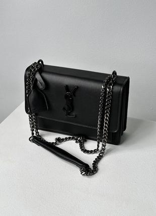 Стильна жіноча сумочка yves saint laurent sunset big chain total black 22 х 15 х 7 см