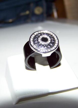 Черное керамическое кольцо-печатка с круглой пряжкой bvlgari 16 мм диаметр1 фото
