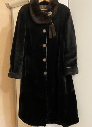 Длинная шуба мутон норка большого размера батал
