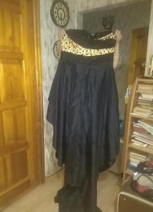 Вечернее платье со шлейфом разбито бисером шелк выполнено на заказ большого размера 54р.2 фото