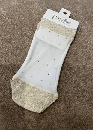 Шкарпетки жіночі білі зі стразами, верх сітка2 фото