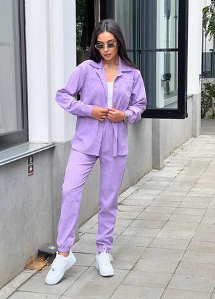 Нежный вельветовый костюм двойка с джоггерами с рубашкой 8 цветов
