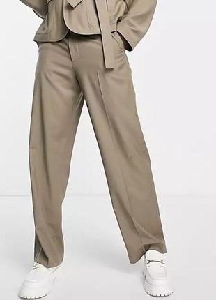 Костюм asos натуральная шерсть в стиле сафари пиджак с поясом + свободные брюки8 фото