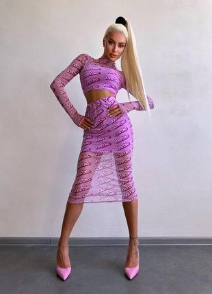 Комплект: топ + спідниця міді сітка, трикотажна підкладка