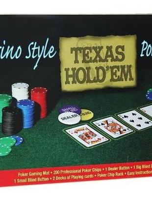 Набор для игры в покер texas hold`em 200 фішек з сукном (жестяная коробка)