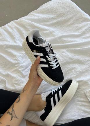 Женские замшевые кроссовки adidas gazelle bold black/white