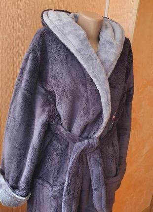 Якісний сірий теплий грубий махровий халат з капюшоном м(44-48) можна підлітку3 фото