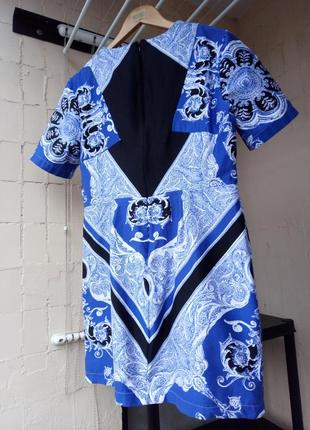 Синє біле чорне плаття футляр коттон стрейч короткий рукав8 фото
