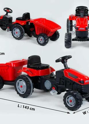 Педальний трактор з причепом pilsan 07-316 red (1) клаксон на кермі, регульоване сидіння, задні колеса з