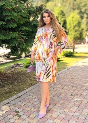 Красивое платье из масла  весна-осень с цветочным принтом размеры батал5 фото
