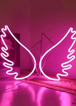Настенный неоновый светильник ночник крилья розовые 43*32 см