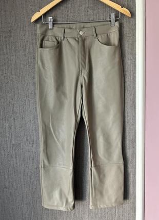 H&amp;m брюки кожаные цвет капучино прямого кроя