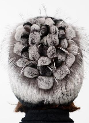 Женская меховая зимняя вязаная шапка из меха кролика4 фото
