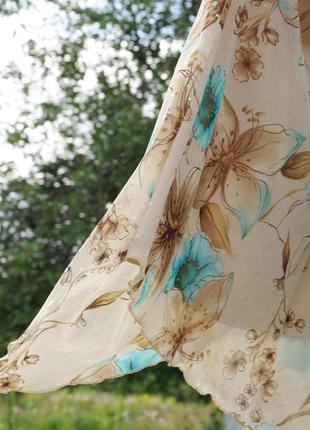 Асиметрическая юбка миди длинная винтаж винтажная цветы принт бежевая сетка сеточка5 фото