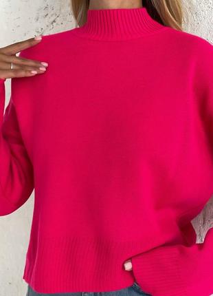 Однотонний светр з високим горлом малиновий рожевий9 фото
