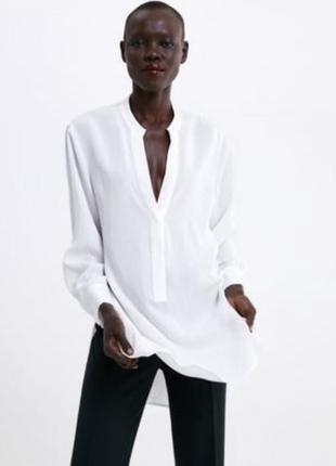 Белая удлиненная рубашка с v-образным вырезом из новой коллекции zara размер xxl1 фото