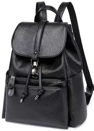 Кожаный женский рюкзак черный1 фото